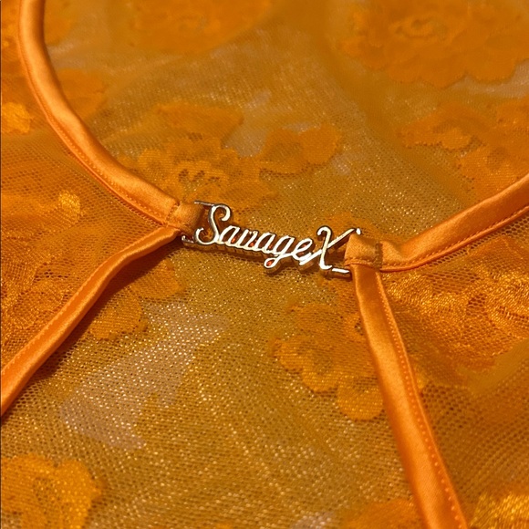 Savage X Fenty Rihanna Sheer Cutout Bodycon Mini Dress Orange NWT Rave Lace Sexy - Picture 9 of 9